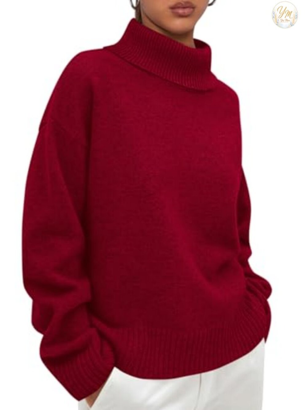 Womens Turtleneck Long Sleeve Chunky Knit Pullover Sweater Loose Fit